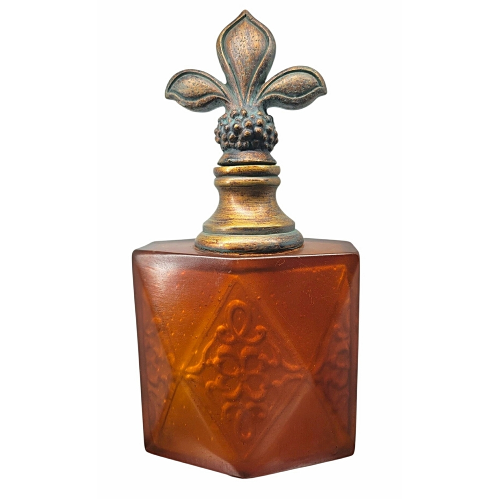 Faux Glass Amber Decanter with Fleur-de-Lis Stopper